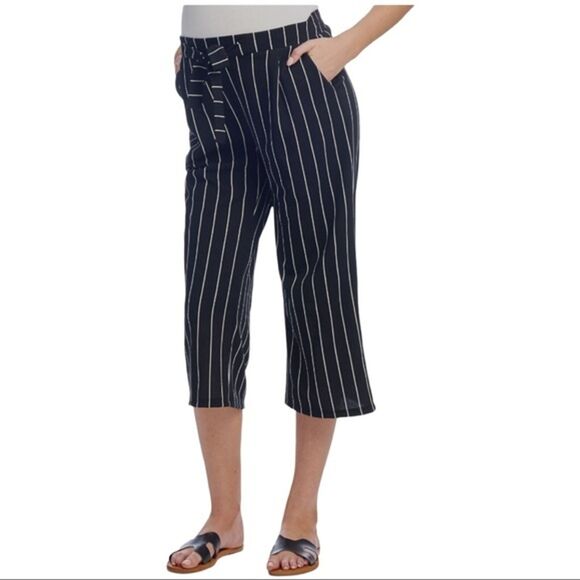 Everly Grey Makana Maternity Cropped Pant Wide Leg Pin Stripe Black White Large - Picture 1 of 5